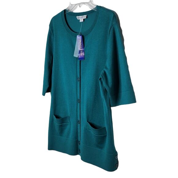 Pendleton NWT Teal Green Silk Blend Knit Elbow Sleeve Cardigan With Pockets M - Picture 3 of 6